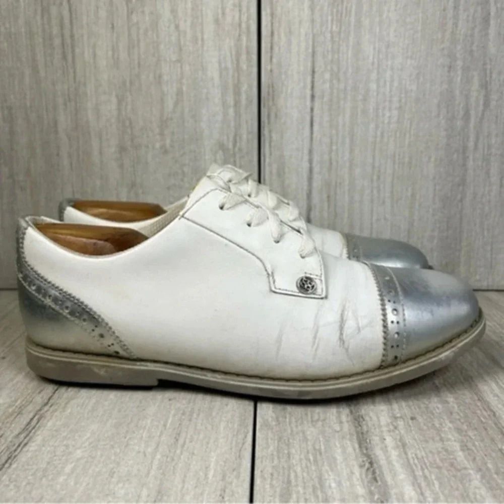 G/Fore G4 Gallivanter Cap Toe Leather Gold Sneaker Cleat Shoe Womens Size 9.5